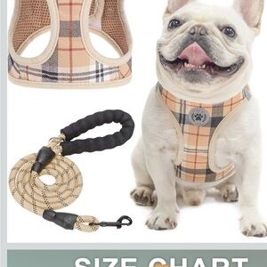 Checkered Beige Dog Harness and Leash Set       Size large